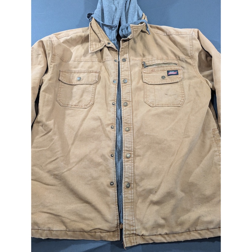Dickies Mens XL Brown Canvas Hooded Work Jacket Quilted Sherpa Lined RN123187